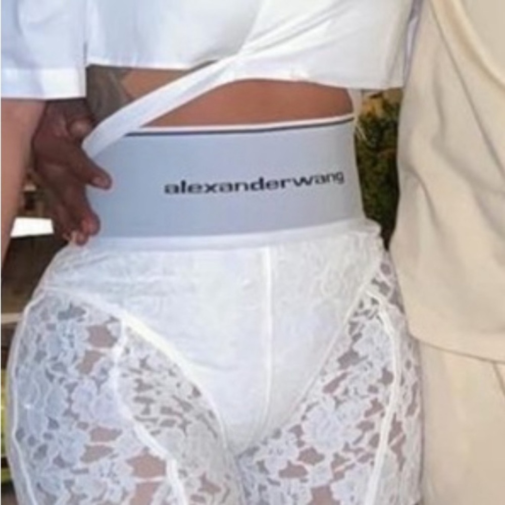 Alexander Wang White Lace Shorts with Logo Waistband
